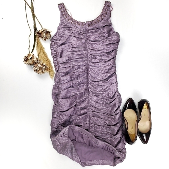 Cachet Stunning Purple Rouged Ruffled Dress 10 - Picture 9 of 14